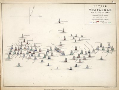 Map of the Battle of Trafalgar, published by William Blackwood and Sons, Edinburgh and London, 1848 by Alexander Keith Johnston